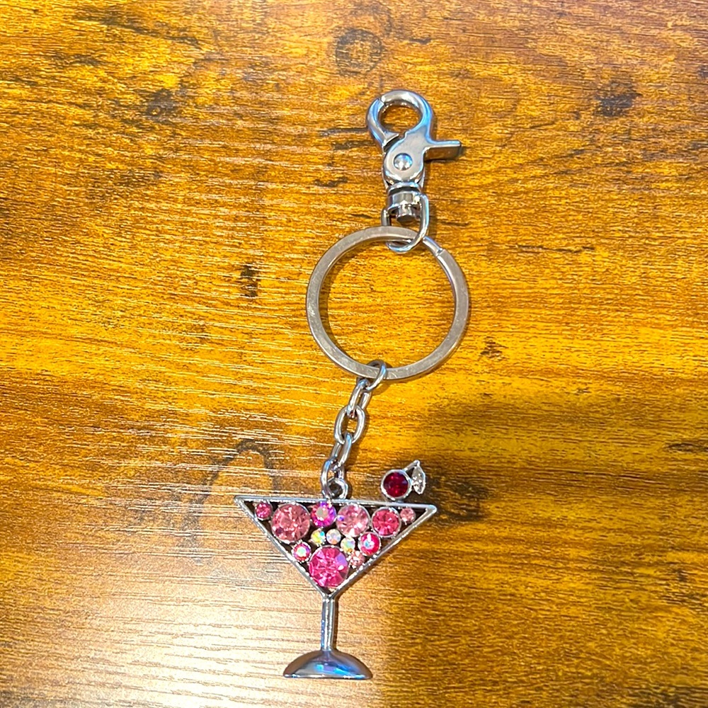 Coach martini glass keychain with pink rhinestones